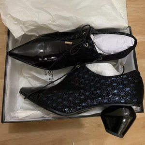 Leather Pointed Toe Mid Heel Pump Shoes Handmade Mid Heel Side Zip Up Pump Shoe